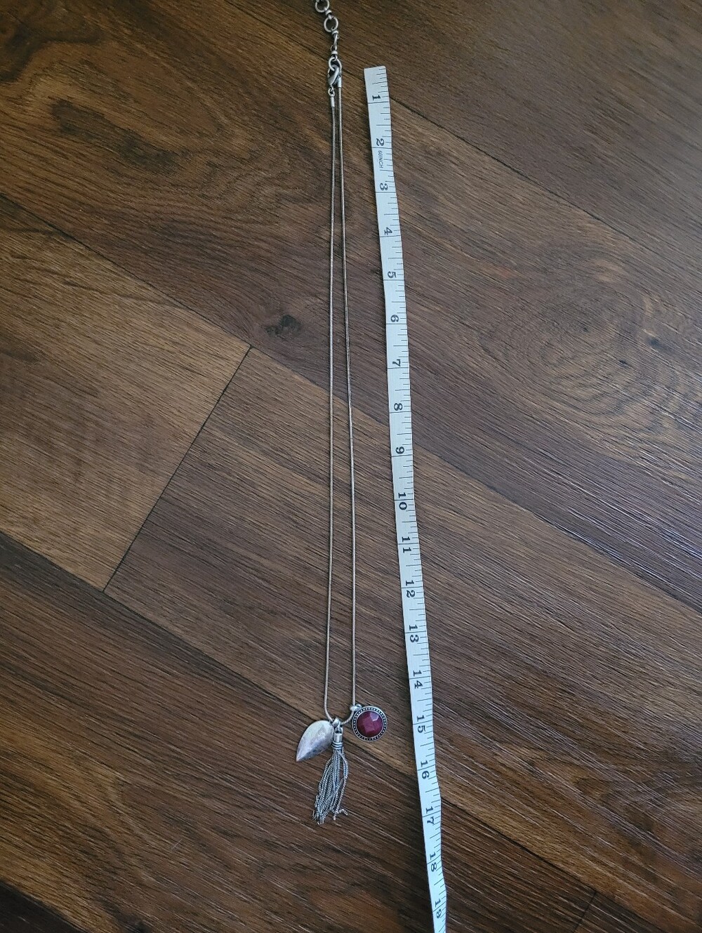 Lucky Brand Long Triple Pendant Necklace, Silver Toned & Burgundy - Picture 3 of 5
